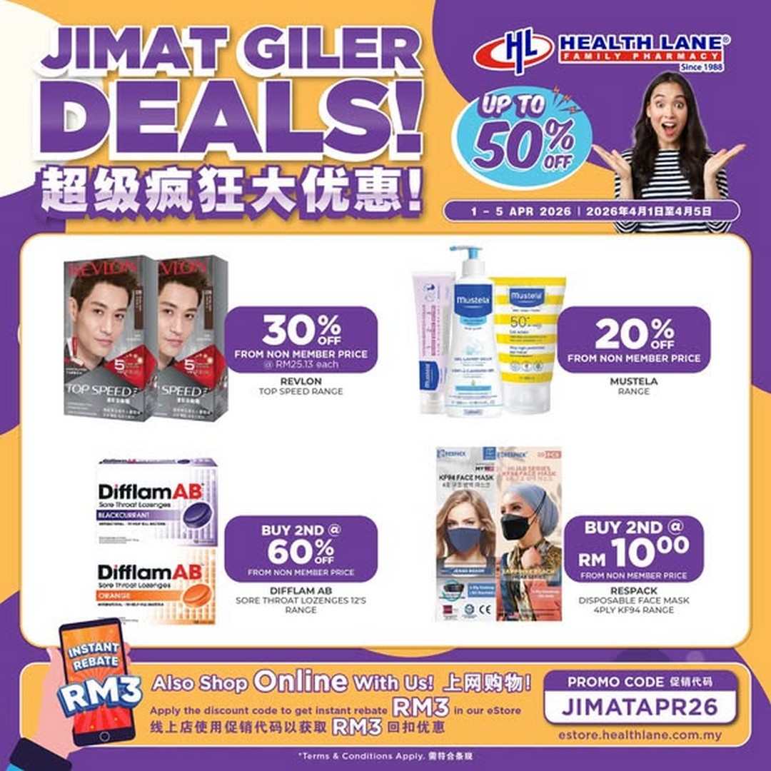 Health-Lane-Family-Pharmacy-Malaysia-Jimat-Giler-Deals-3 1-5 April 2026: Health Lane Family Pharmacy Malaysia: Jimat Giler Deals – Up to 50% OFF Health & Personal Care Promotion