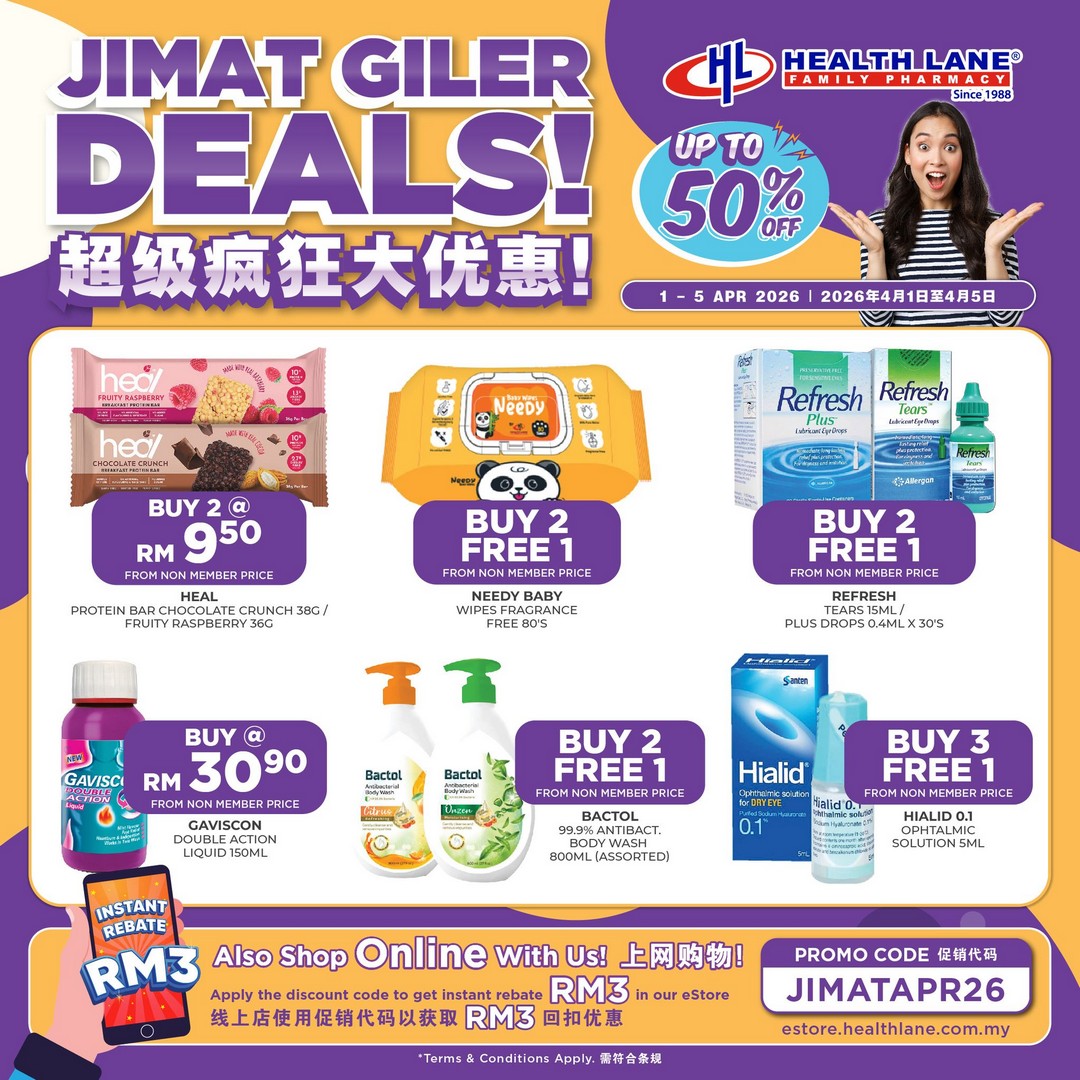 Health-Lane-Family-Pharmacy-Malaysia-Jimat-Giler-Deals-4 1-5 April 2026: Health Lane Family Pharmacy Malaysia: Jimat Giler Deals – Up to 50% OFF Health & Personal Care Promotion