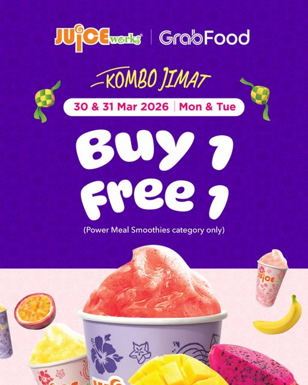 Juice-Works-Buy-1-Free-1-Power-Meal-Smoothies-Promotion 30-31 March 2026: Juice Works Buy 1 Free 1 Power Meal Smoothies Promotion on GrabFood – Limited-Time Healthy Drink Deal You Shouldn’t Miss