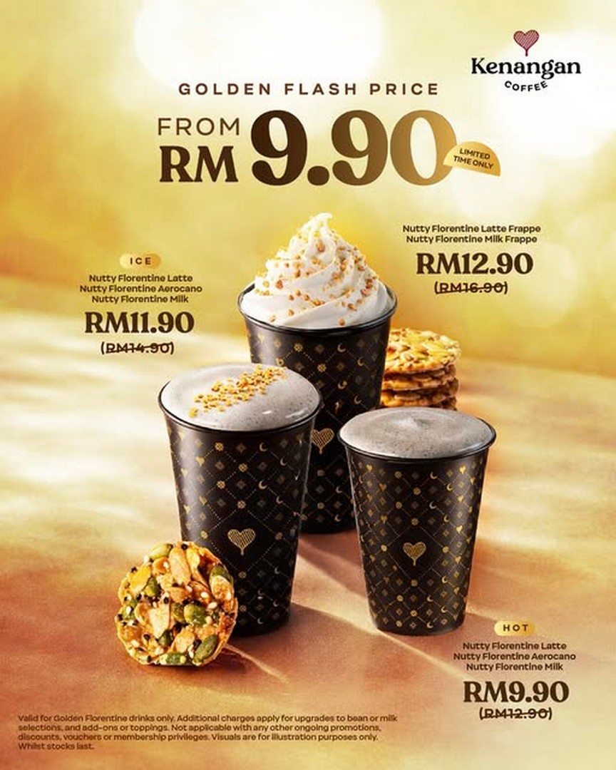 Kenangan-Coffee-Malaysia-Golden-Florentine-Drinks-Promotion 18 March 2026 onwards: Kenangan Coffee Malaysia Golden Florentine Drinks Promotion – Hot, Iced & Frappe Deals from RM9.90 at Selected Stores