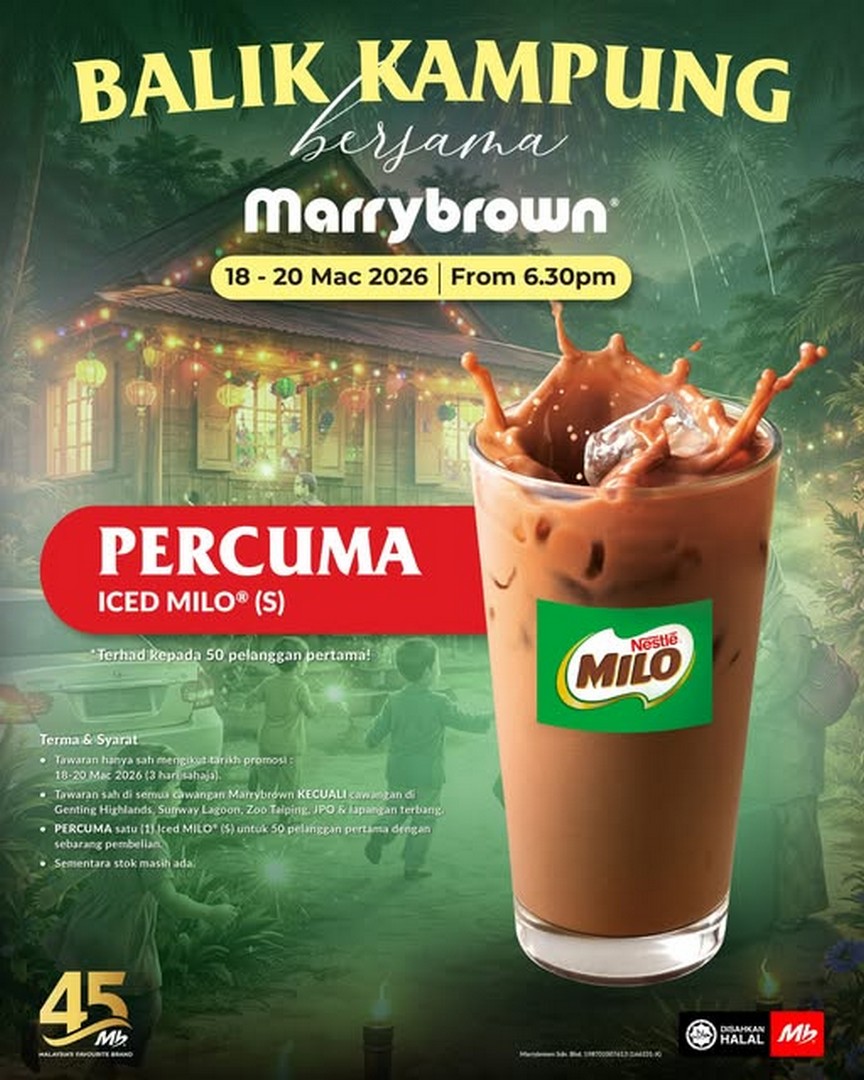 Marrybrown-Malaysia-Free-Iced-Milo-Giveaway 18–20 March 2026: Marrybrown Malaysia: Free Iced Milo Giveaway with Meal Purchase – Limited-Time Ramadan Promotion, Starts 6:30PM Nationwide