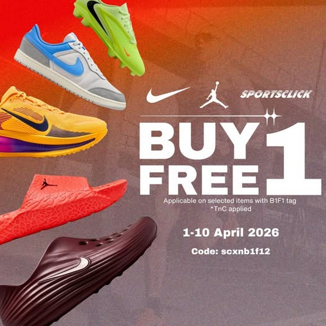 Sportsclick-Malaysia-Buy-1-Free-1-Promotion 1–30 April 2026: Sportsclick Malaysia Buy 1 Free 1 Promotion – Double Value Deals on Sportswear & Gear at Lalaport, IOI Mall Damansara & Pavilion Bukit Jalil