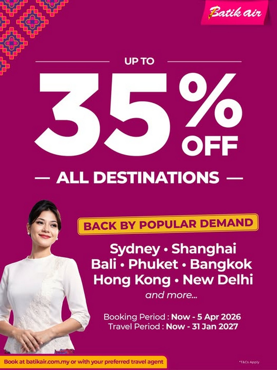 Batik-Air-Malaysia-Up-to-35-OFF-Airfare-Promotion Now till 5 April 2026: Batik Air Malaysia Up to 35% OFF Airfare Promotion – Travel Deals to Bali, Bangkok, Sydney, Shanghai and More