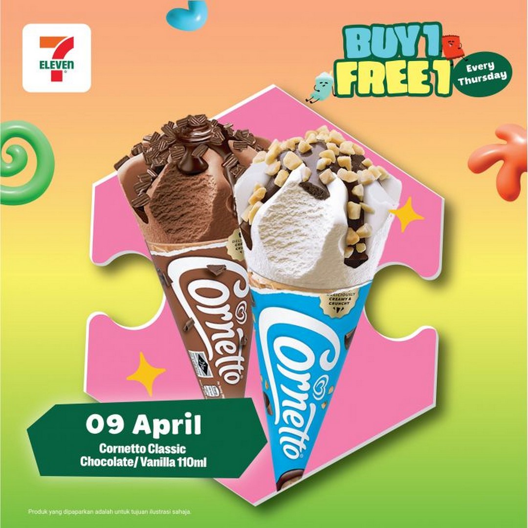 Buy-1-Free-1-Cornetto-Classic-Ice-Cream-Thursday-Promotion 9 April 2026: 7-Eleven: Buy 1 Free 1 Cornetto Classic Ice Cream Thursday Promotion