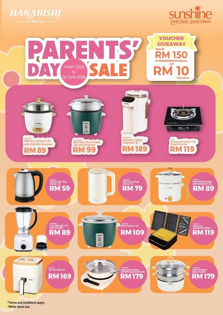 Sunshine-Retail-Penang-Hanabishi-Parents-Day-Fiesta-Sale 1 May – 30 June 2026: Sunshine Retail Penang: Hanabishi Parents’ Day Fiesta Sale Promotion with RM10 Voucher Rewards at Sunshine Central & Bayan Baru