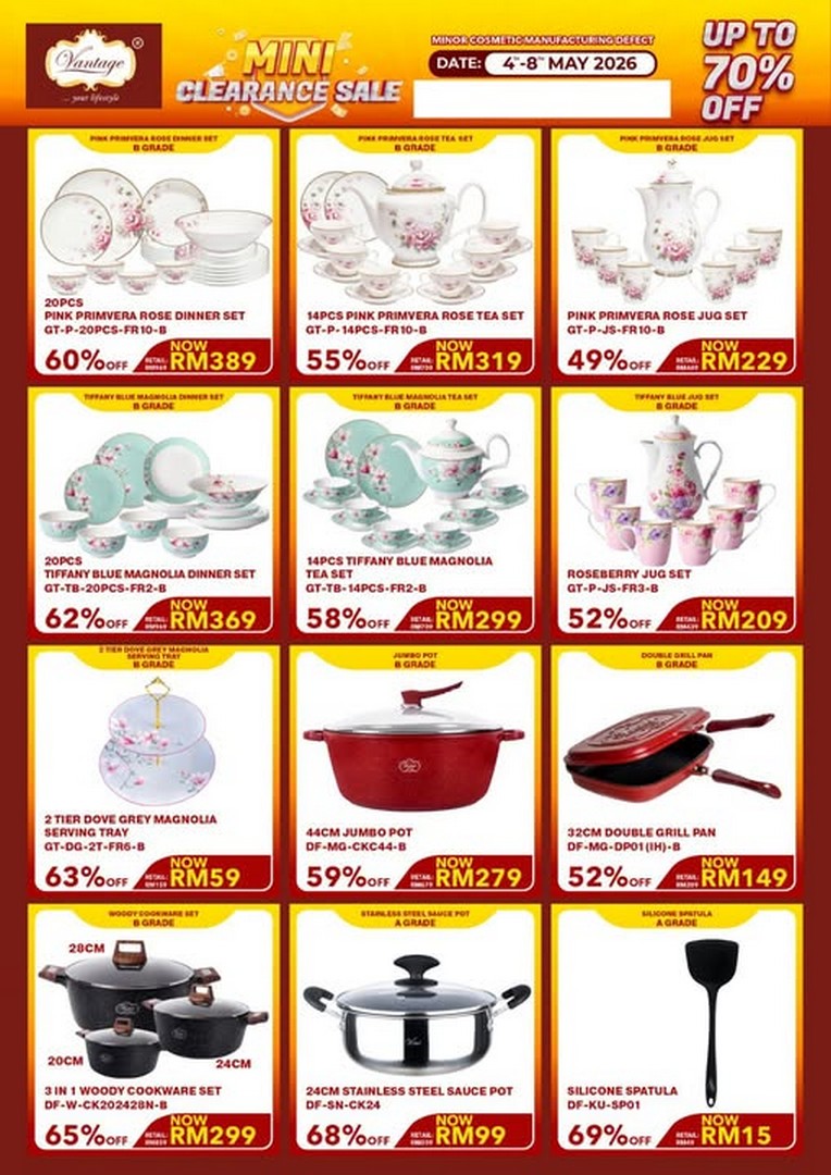 Vantage-Mini-Clearance-Sale-Massive-Cookware-Clearance 4–8 May 2026: Vantage Mini Clearance Sale: Massive Cookware Clearance in Petaling Jaya with Up to 70% Off Porcelain and Non-Stick Kitchen Deals