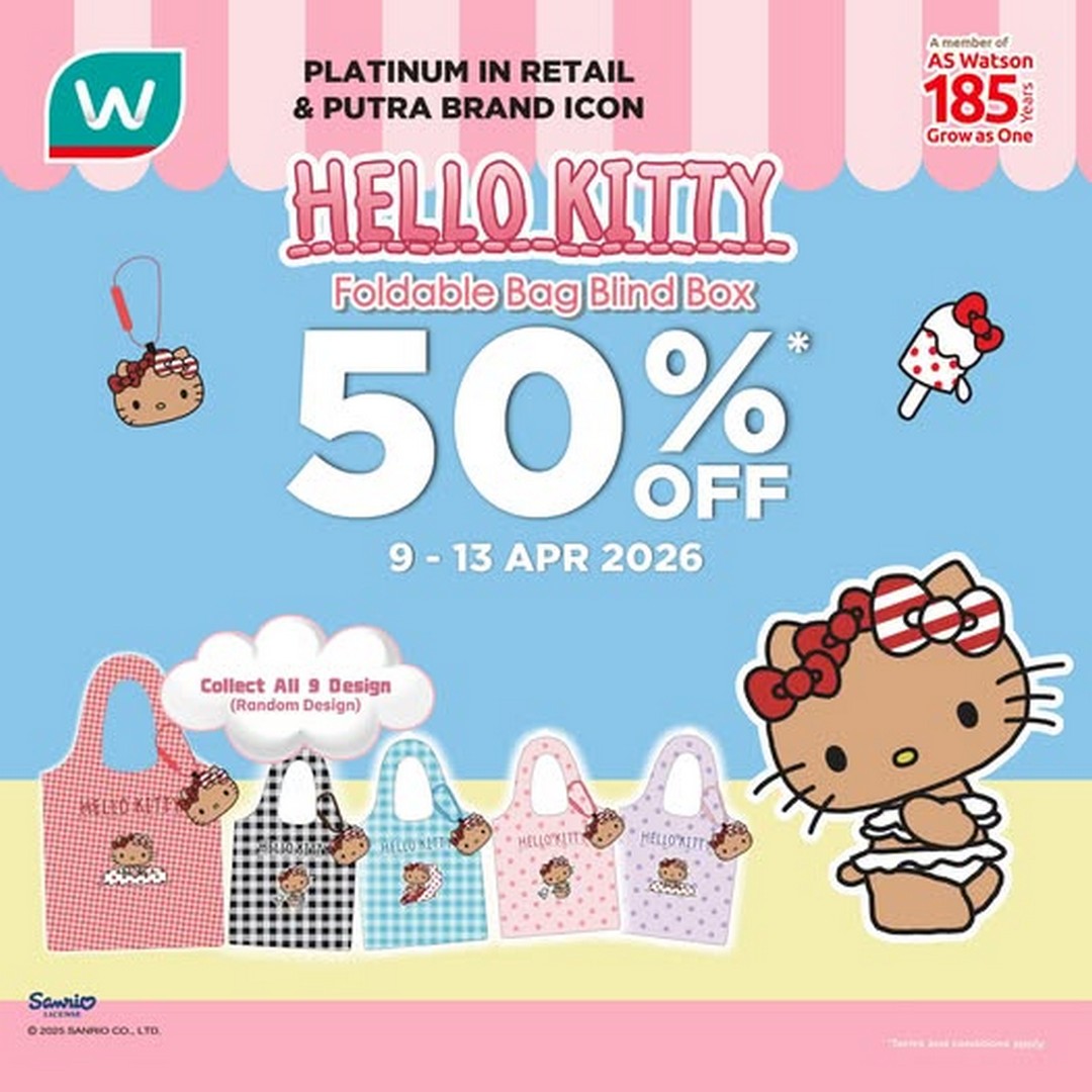 9–13 April 2026: Watsons Malaysia Hello Kitty Foldable Bag Blind Box 50 ...
