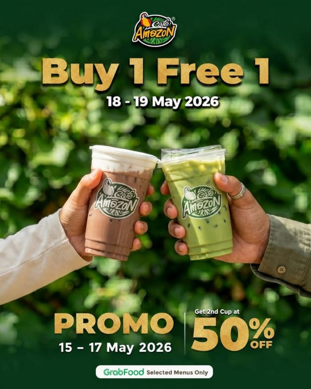 Cafe-Amazon-GrabFood-Flash-Deals 15–19 May 2026: Café Amazon GrabFood Flash Deals, Buy 1 Free 1 & 50% Off Selected Drinks Promotion via GrabFood Malaysia