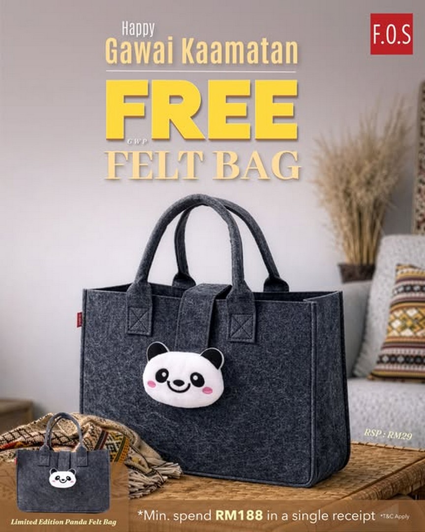F.O.S-Malaysia-Limited-Edition-Panda-Felt-Bag-Free-Gift-Promotion 7 May 2026 onwards: F.O.S Malaysia, Limited Edition Panda Felt Bag Free Gift Promotion for Gawai & Kaamatan Celebration with RM188 Spend in East Malaysia Outlets