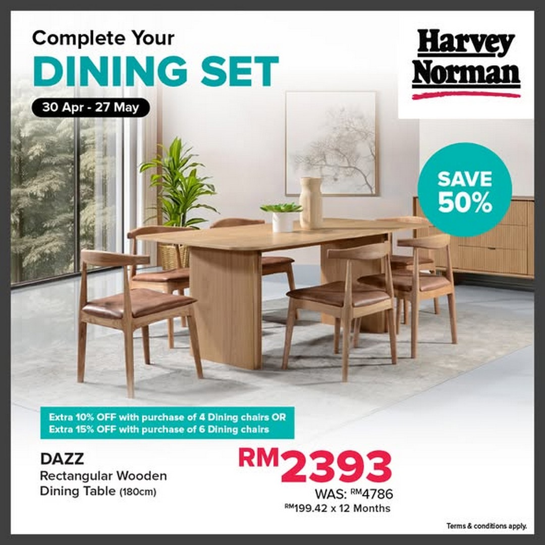 Harvey-Norman-Malaysia-1-2-Price-Dining-Table-Sale-3 30 April–27 May 2026: Harvey Norman Malaysia 1/2 Price Dining Table Sale with Extra 15% Off Dining Chair Sets Promotion