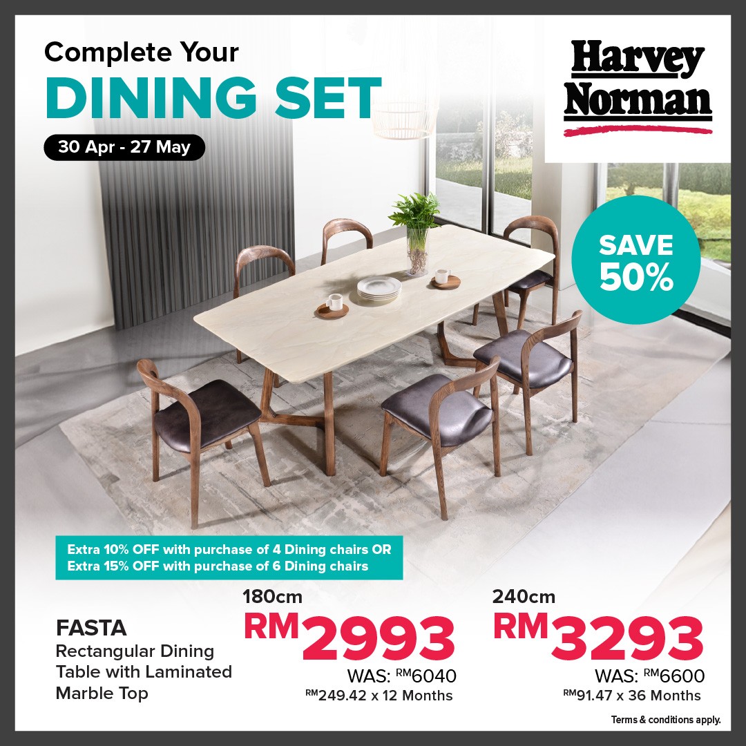 Harvey-Norman-Malaysia-1-2-Price-Dining-Table-Sale-4 30 April–27 May 2026: Harvey Norman Malaysia 1/2 Price Dining Table Sale with Extra 15% Off Dining Chair Sets Promotion