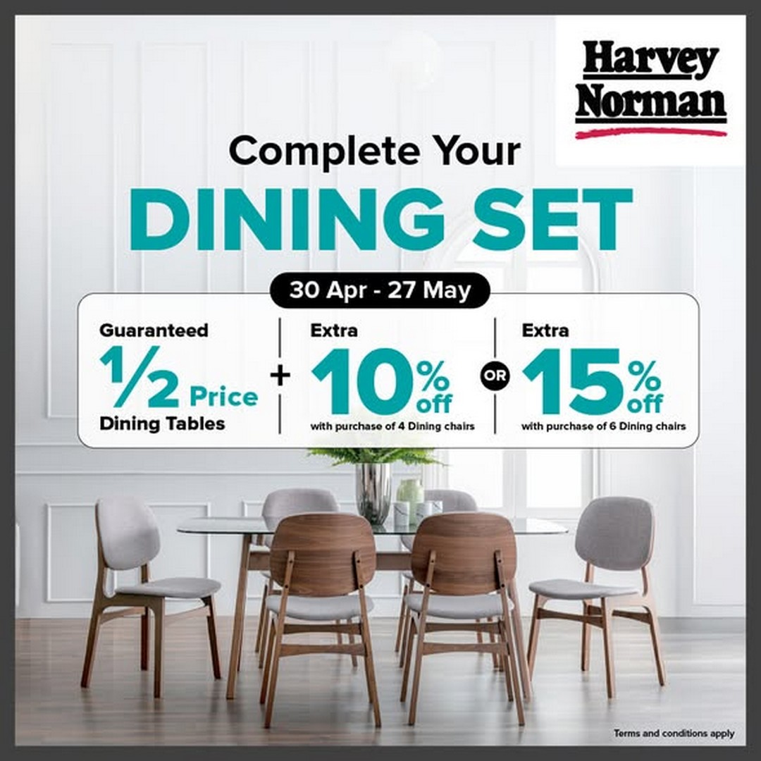 Harvey-Norman-Malaysia-1-2-Price-Dining-Table-Sale 30 April–27 May 2026: Harvey Norman Malaysia 1/2 Price Dining Table Sale with Extra 15% Off Dining Chair Sets Promotion