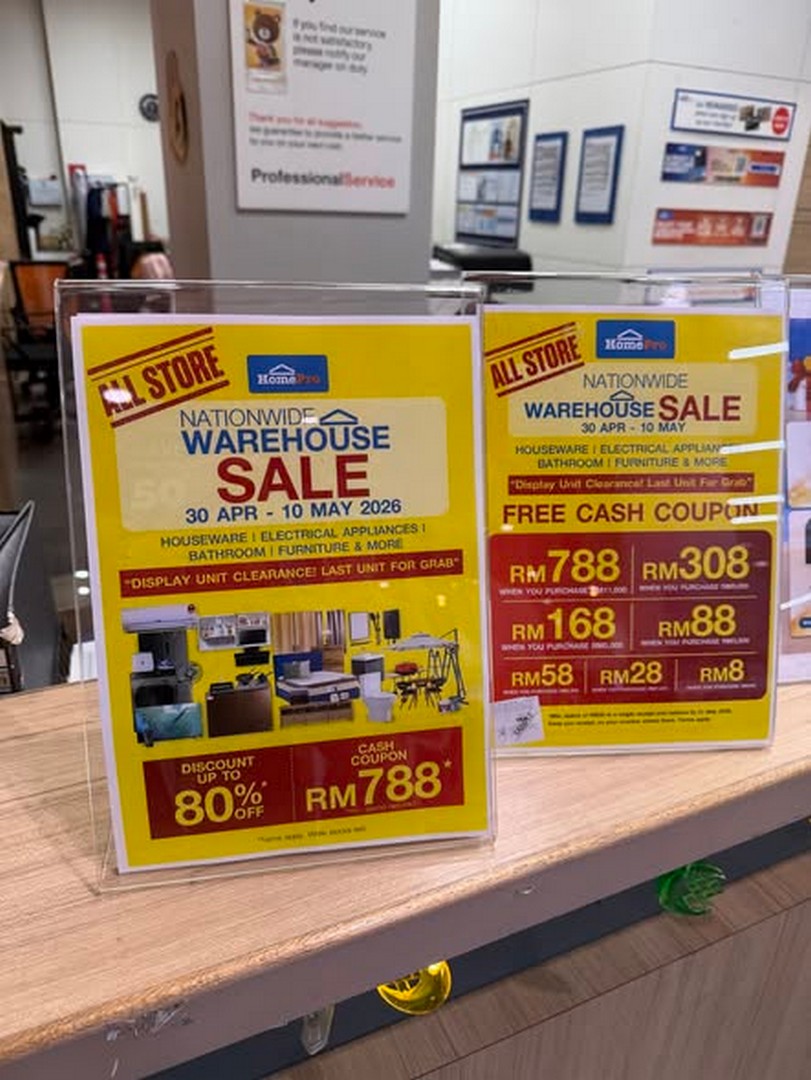 HomePro-Malaysia-Nationwide-Warehouse-Clearance-Sale 30 April–10 May 2026: HomePro Malaysia Nationwide Warehouse Clearance Sale with Up to 80% Discounts and RM788 Cash Coupons
