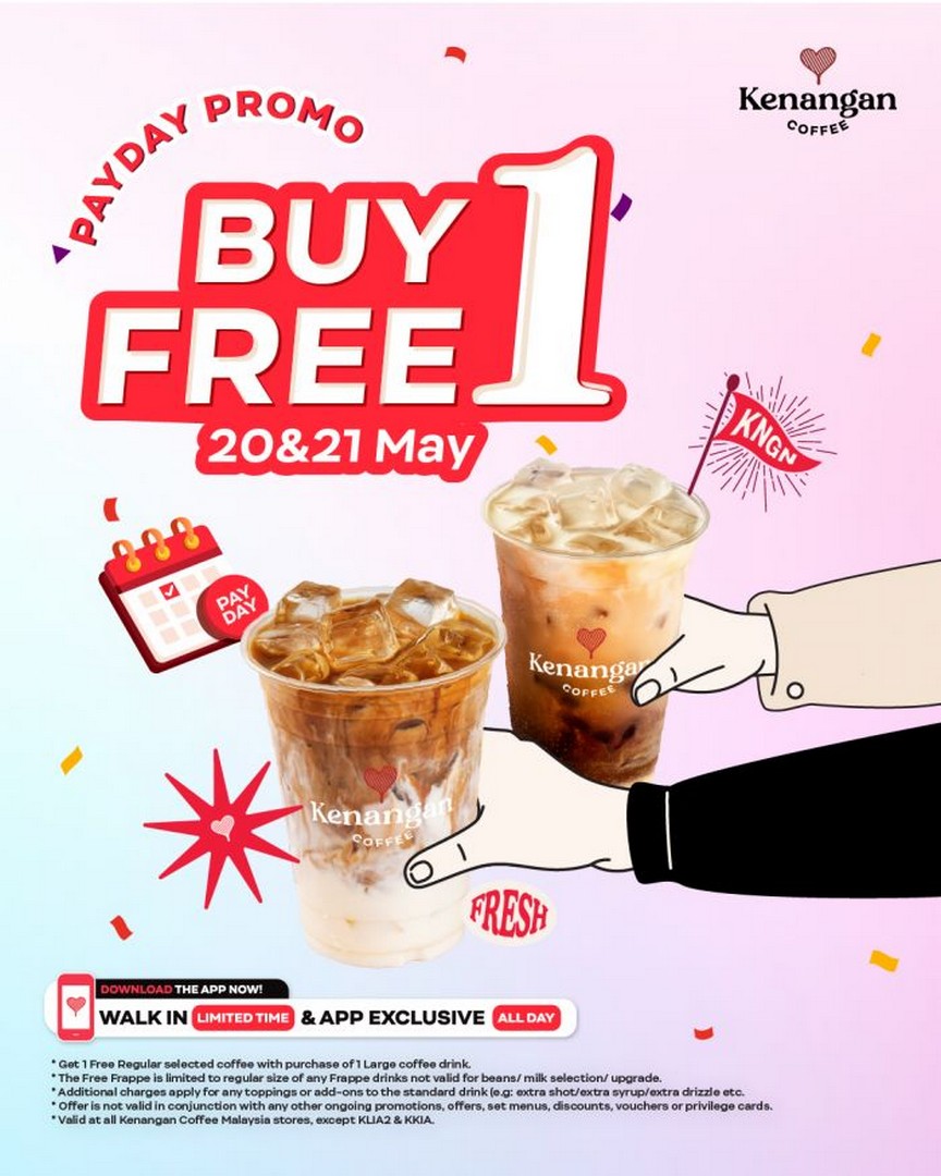 Kenangan-Coffee-Payday-Buy-1-Free-1-Promotion-Buy-1-Large-Get-1-Free-Regular 20-21 May 2026: Kenangan Coffee, Payday Buy 1 Free 1 Promotion, Buy 1 Large Get 1 Free Regular Coffee Deal