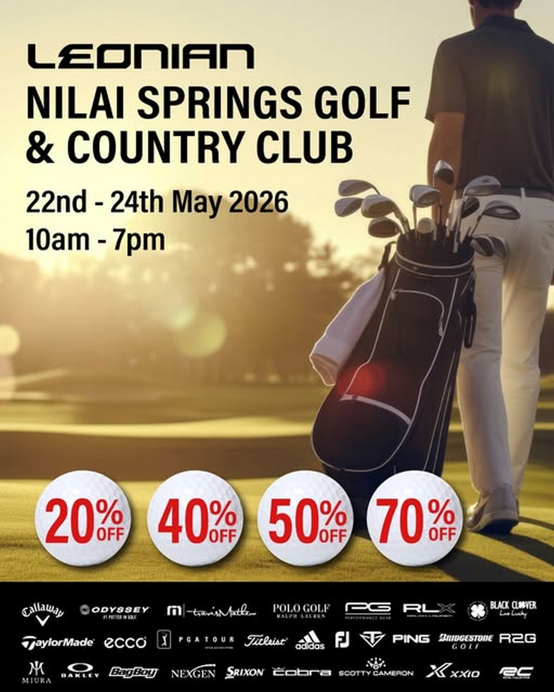 Leonian-Malaysia-Weekend-Golf-Clearance-Sale 22–24 May 2026: Leonian Malaysia Weekend Golf Clearance Sale at Nilai Springs Golf & Country Club – Up to 70% OFF Premium Golf Gear