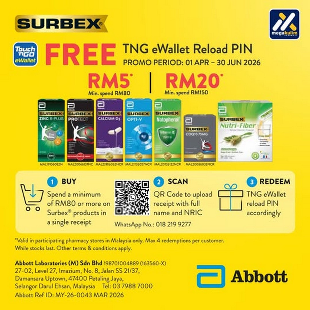 Mega-Kulim-Pharmacy-Surbex-Promotion-with-FREE-Touch-‘n-Go 1 April-30 June 2026: Mega Kulim Pharmacy Surbex Promotion with FREE Touch ‘n Go eWallet Reload PIN Giveaway for Shoppers in Malaysia