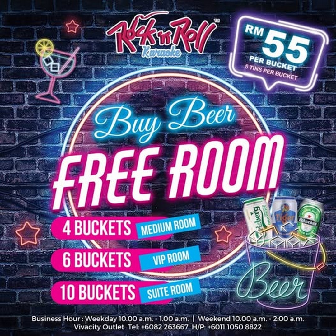 Rock-n-Roll-Karaoke-Vivacity-Megamall-Buy-Beer-Free-Room-Promotion 8 May 2026 onwards: Rock n Roll Karaoke Vivacity Megamall Buy Beer Free Room Promotion, Enjoy Bucket Beer Deals with Free Karaoke Rooms in Kuching Nightlife Offer