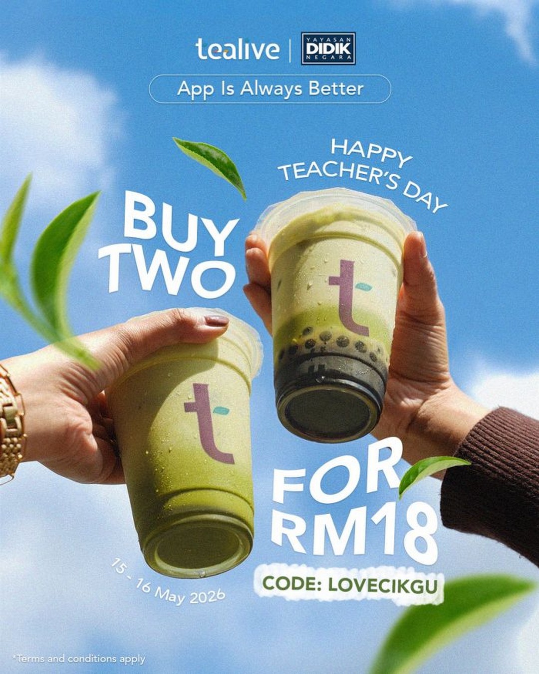 Tealive-Malaysia-–-Teachers-Day-Promotion 15-16 May 2026: Tealive Malaysia – Teacher’s Day Promotion: Buy 2 Rich Matcha Drinks for RM18 App Exclusive Deal