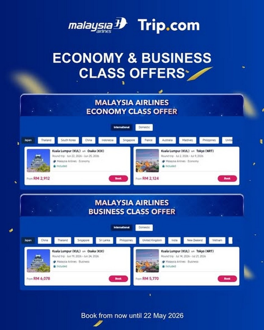 Trip.com-Malaysia-x-Malaysia-Airlines-Flight-Deals-1 Now till 22 May 2026: Trip.com Malaysia x Malaysia Airlines Flight Deals, Up to RM100 OFF International Flights Promotion Online Booking Offer