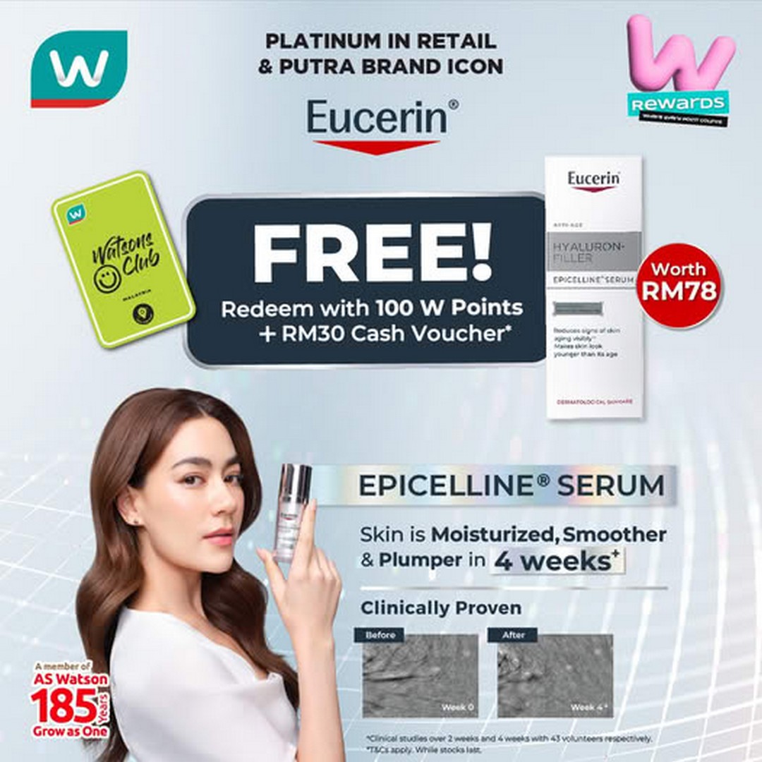 Watsons-Malaysia-Eucerin-Epicelline-Serum-Trial-Redemption-Promotion 6 May 2026 onwards: Watsons Malaysia: Eucerin Epicelline Serum Trial Redemption Promotion for Watsons Club Members