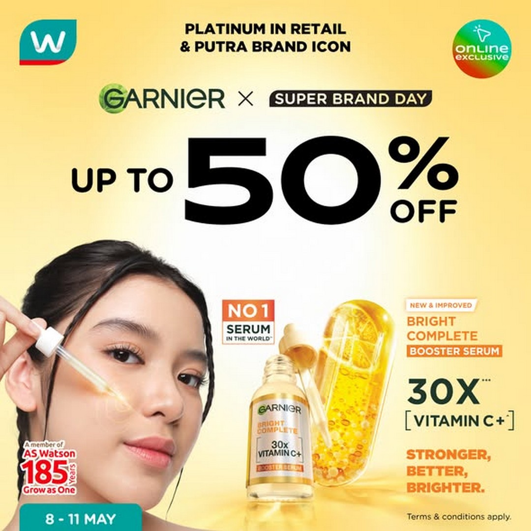 Watsons-Malaysia-Online-Exclusive-Garnier-Sale 9–11 May 2026: Watsons Malaysia Online Exclusive Garnier Sale & Promotion: Up to 50% Off + RM18 Off + Free Gifts Giveaway Campaign