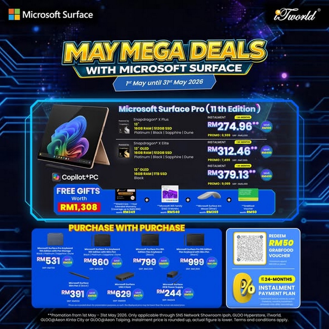 iTworld-Malaysia-Microsoft-Surface-Copilot-PC-Promotion-3 1-31 May 2026: iTworld Malaysia Microsoft Surface Copilot+ PC Promotion with Free Gifts Worth Up to RM1,308, RM50 GrabFood Voucher and 50% OFF Microsoft 365 Family Sale