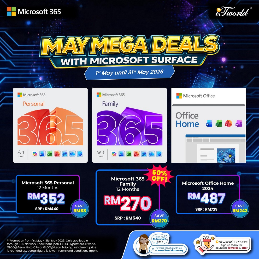 iTworld-Malaysia-Microsoft-Surface-Copilot-PC-Promotion-6 1-31 May 2026: iTworld Malaysia Microsoft Surface Copilot+ PC Promotion with Free Gifts Worth Up to RM1,308, RM50 GrabFood Voucher and 50% OFF Microsoft 365 Family Sale