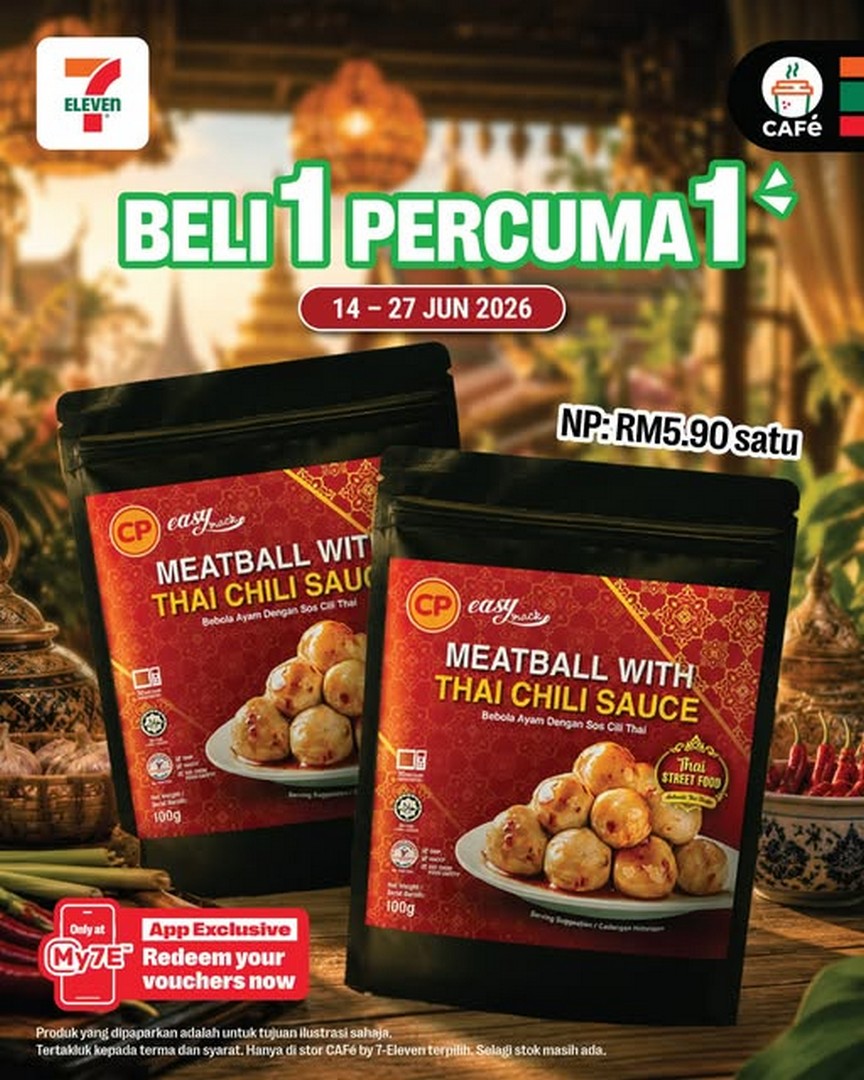 7-Eleven-Malaysia-Buy-1-Free-1-CP-Meatball-Promotion-1 14–27 June 2026: 7-Eleven Malaysia Buy 1 Free 1 CP Meatball Promotion via My7E App Voucher Deal (Limited Time Café by 7-Eleven Offer)