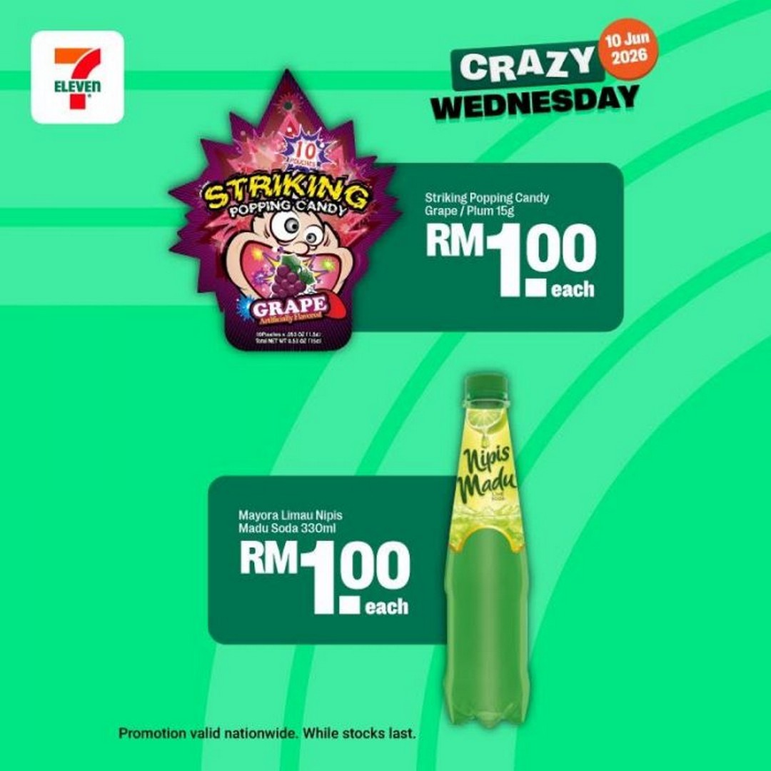7-Eleven-Malaysia-Crazy-Wednesday-Promotion-5 10 June 2026: 7-Eleven Malaysia Crazy Wednesday Promotion: Buy 1 Free 1, RM1 Deals & Midweek Snack Savings Sale Promotion