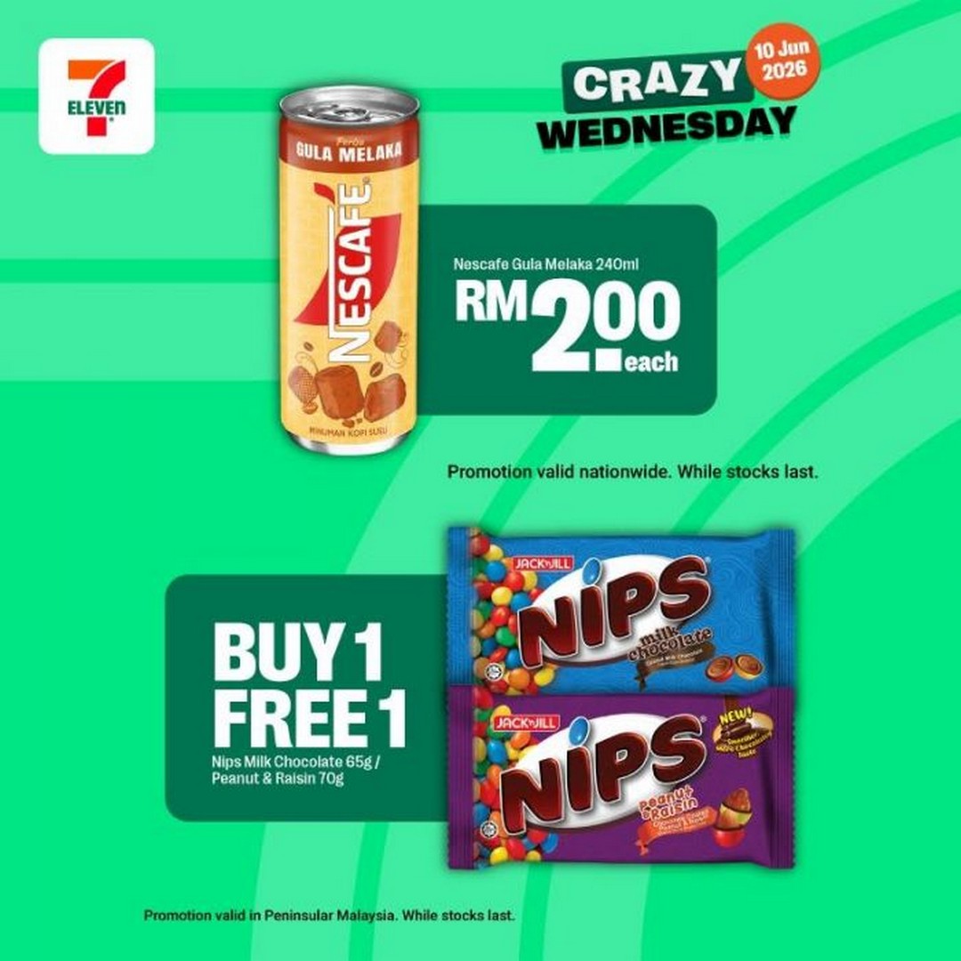 7-Eleven-Malaysia-Crazy-Wednesday-Promotion-6 10 June 2026: 7-Eleven Malaysia Crazy Wednesday Promotion: Buy 1 Free 1, RM1 Deals & Midweek Snack Savings Sale Promotion