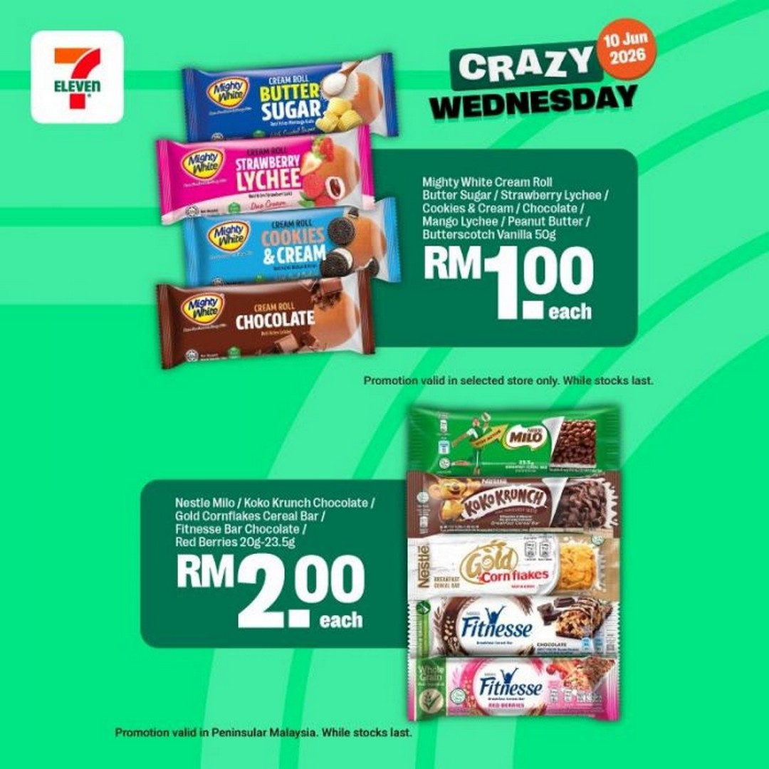 7-Eleven-Malaysia-Crazy-Wednesday-Promotion-7 10 June 2026: 7-Eleven Malaysia Crazy Wednesday Promotion: Buy 1 Free 1, RM1 Deals & Midweek Snack Savings Sale Promotion