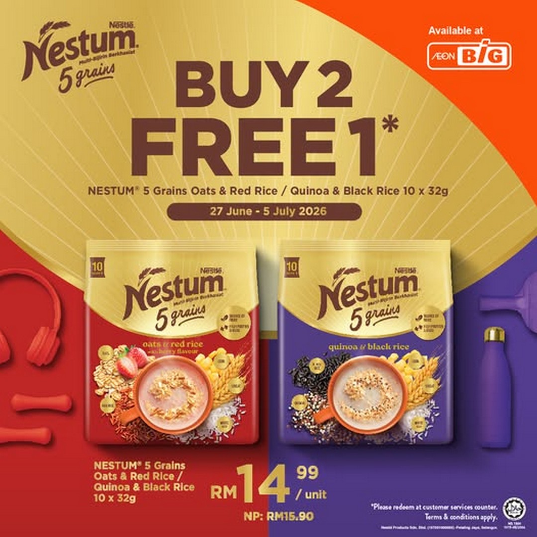 AEON-BiG-Nestum-5-Grains-Buy-2-Get-1-Free-Promotion 27 June–5 July 2026: AEON BiG Nestum 5 Grains Buy 2 Get 1 Free Promotion: Affordable Healthy Breakfast Deal in Malaysia
