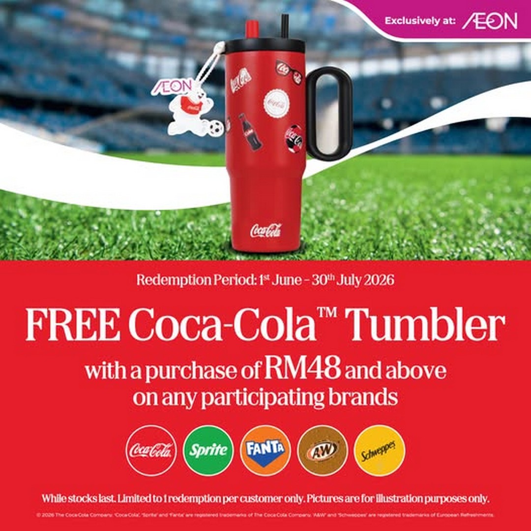 AEON-Malaysia-Coca-Cola-FREE-Tumbler-Promotion 1 June – 30 July 2026: AEON Malaysia Coca-Cola FREE Tumbler Promotion – Spend RM48 and Get an Exclusive Limited Edition Collectible