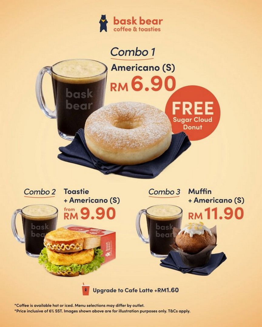 Bask-Bear-Coffee-Breakfast-Combo-Weekday-Morning-Promotion-1-1 10 June 2026 onward: Bask Bear Coffee, Breakfast Combo Weekday Morning Promotion, Coffee + Donut Deal from RM6.90 at Selected Outlets