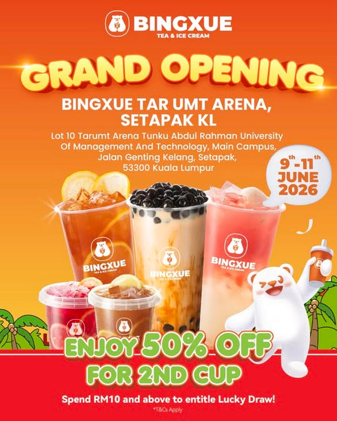 Bingxue-Malaysia-TAR-UMT-Arena-Setapak-KL-Grand-Opening-Promotion 9-11 June 2026: Bingxue Malaysia TAR UMT Arena Setapak KL Grand Opening Promotion – Enjoy 50% Off Second Cup and Lucky Draw Rewards