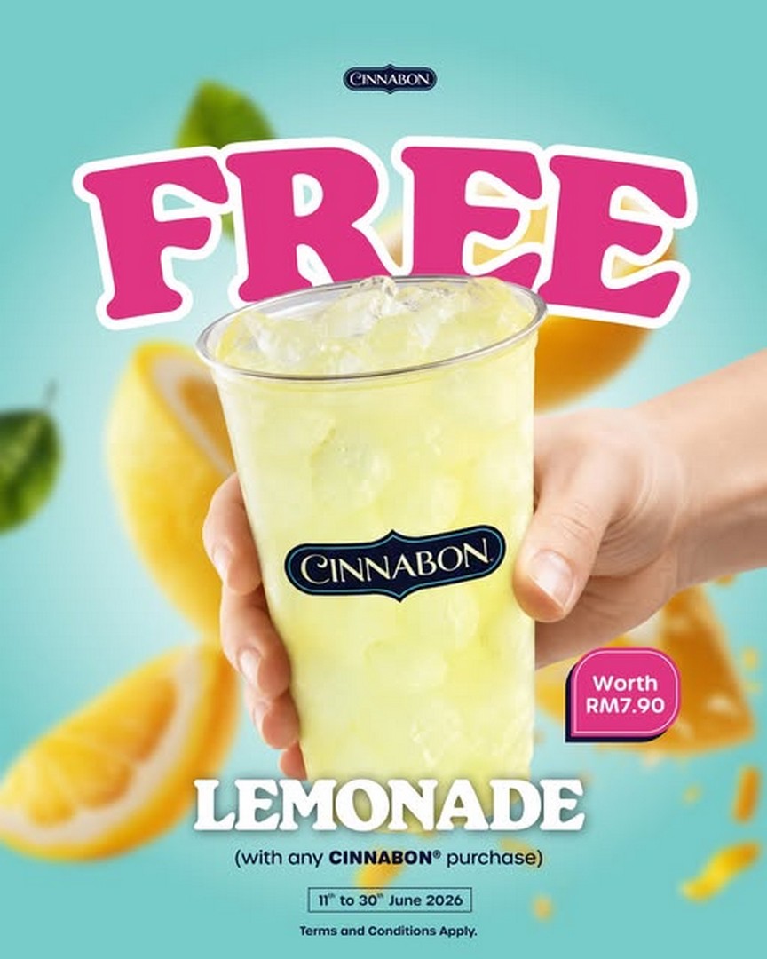 Cinnabon-Malaysia-KLIA2-Opening-Promotion Now till 30 June 2026: Cinnabon Malaysia KLIA2 Opening Promotion: Free Classic Lemonade with Classic Bon Purchase at KLIA2
