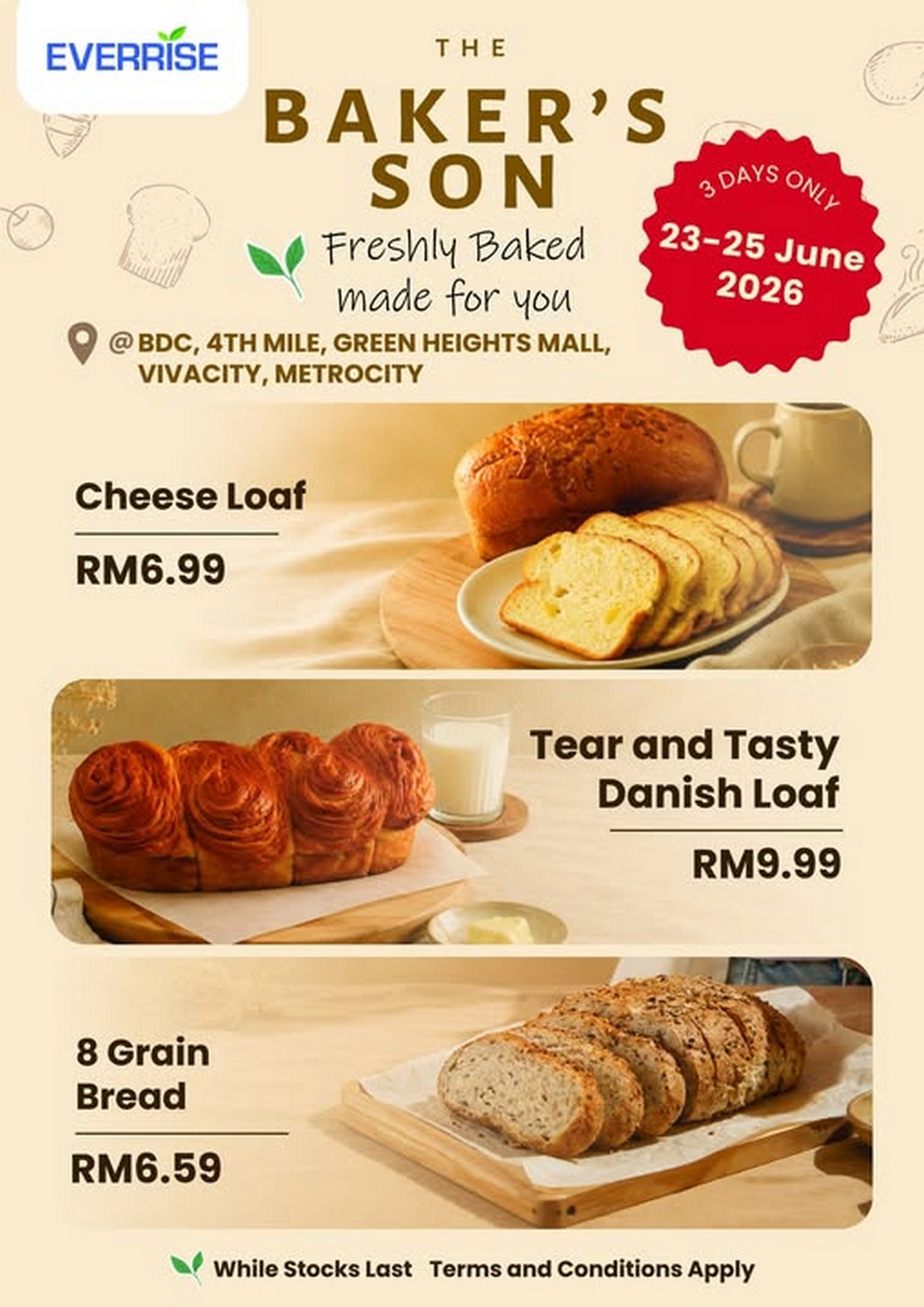 Everrise-x-The-Bakers-Son-Wholesome-Bakes-3-Day-Special-Promotion 23-25 June 2026: Everrise x The Baker’s Son Wholesome Bakes 3-Day Special Promotion at Selected Kuching Outlets, Fresh Bakery Deals Across BDC, 4th Mile, Green Heights Mall, Vivacity Megamall and Metrocity