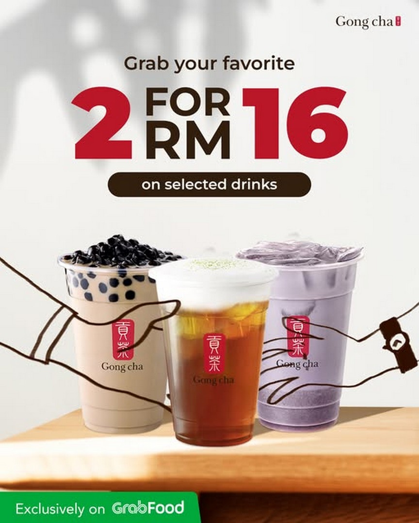 Gong-Cha-Malaysia-GrabFood-Promotion 15–30 June 2026: Gong Cha Malaysia GrabFood Promotion: Double the Sip RM16 Milk Tea Bundle Deal Offer