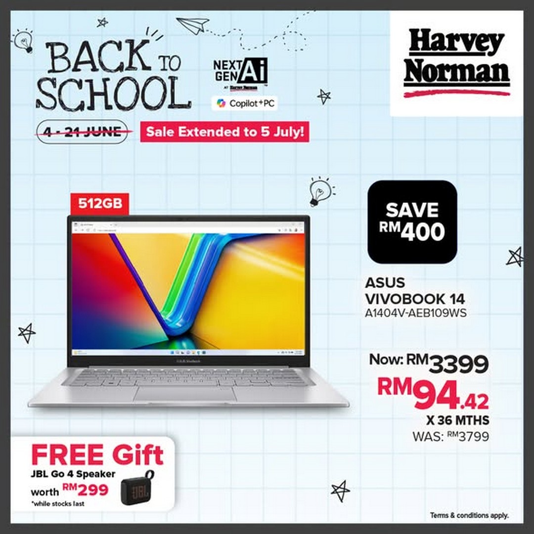 Harvey-Norman-Malaysia-Back-to-School-Sale-2 Now till 5 July 2026: Harvey Norman Malaysia Back to School Sale – Save Up to RM1,000 and Receive a FREE JBL GO 4 Speaker Worth RM299 with Laptop Purchase Promotion