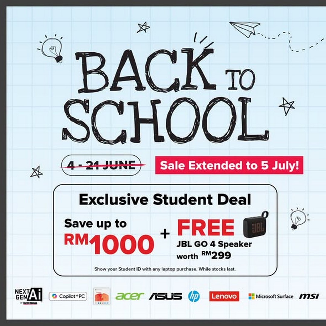 Harvey-Norman-Malaysia-Back-to-School-Sale Now till 5 July 2026: Harvey Norman Malaysia Back to School Sale – Save Up to RM1,000 and Receive a FREE JBL GO 4 Speaker Worth RM299 with Laptop Purchase Promotion