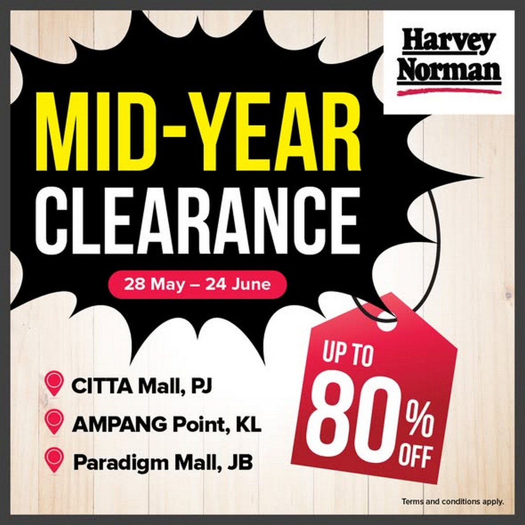 Harvey-Norman-Malaysia-Mid-Year-Clearance-Sale 28 May – 24 June 2026: Harvey Norman Malaysia Mid-Year Clearance Sale – Save Up to 80% Off at Factory Outlet Locations and Online Promotion
