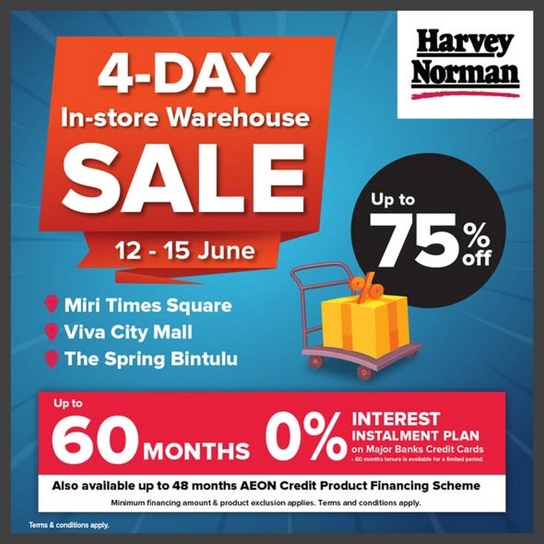 Harvey-Norman-Malaysia-Warehouse-Sale-Up-to-75-Off-In-Store-Clearance 12–15 June 2026: Harvey Norman Malaysia Warehouse Sale: Up to 75% Off In-Store Clearance Deals on Home & Tech Essentials in Sarawak