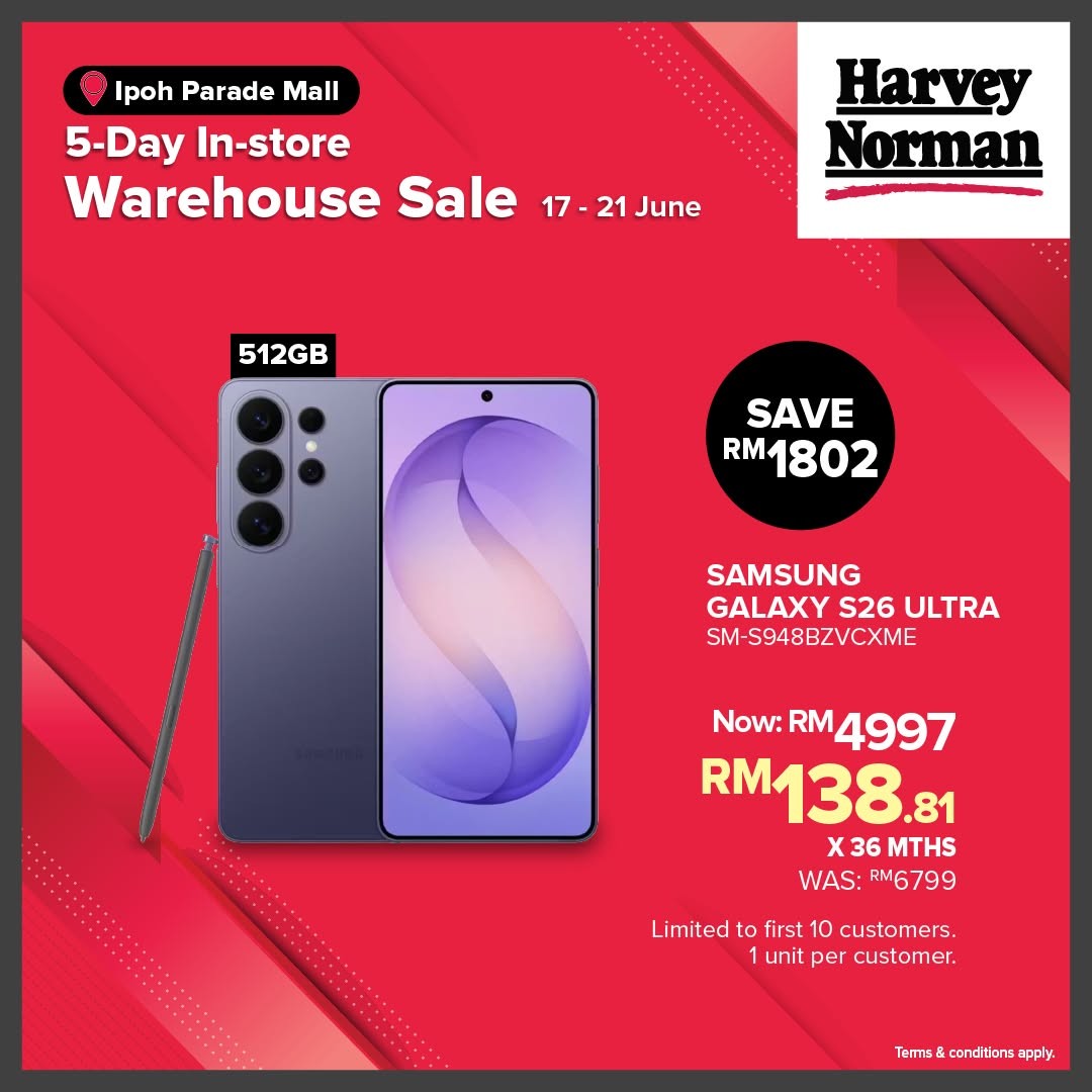 Harvey-Norman-Malaysia-Warehouse-Sale-at-Ipoh-Parade-Mall-5 17–21 June 2026: Harvey Norman Malaysia Warehouse Sale at Ipoh Parade Mall, Massive Tech and Home Promotion with Up to 75% Off and 0% Interest Instalment Deal