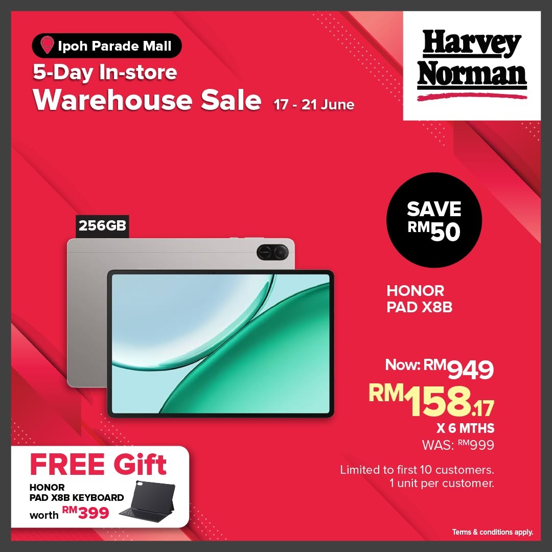 Harvey-Norman-Malaysia-Warehouse-Sale-at-Ipoh-Parade-Mall-6 17–21 June 2026: Harvey Norman Malaysia Warehouse Sale at Ipoh Parade Mall, Massive Tech and Home Promotion with Up to 75% Off and 0% Interest Instalment Deal