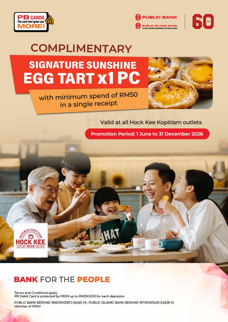 Hock-Kee-Kopitiam-Public-Bank-Card-Promotion 1 June 2026 – 31 December 2026: Hock Kee Kopitiam, Public Bank Card Promotion, Complimentary Egg Tart with Minimum Spend Deal