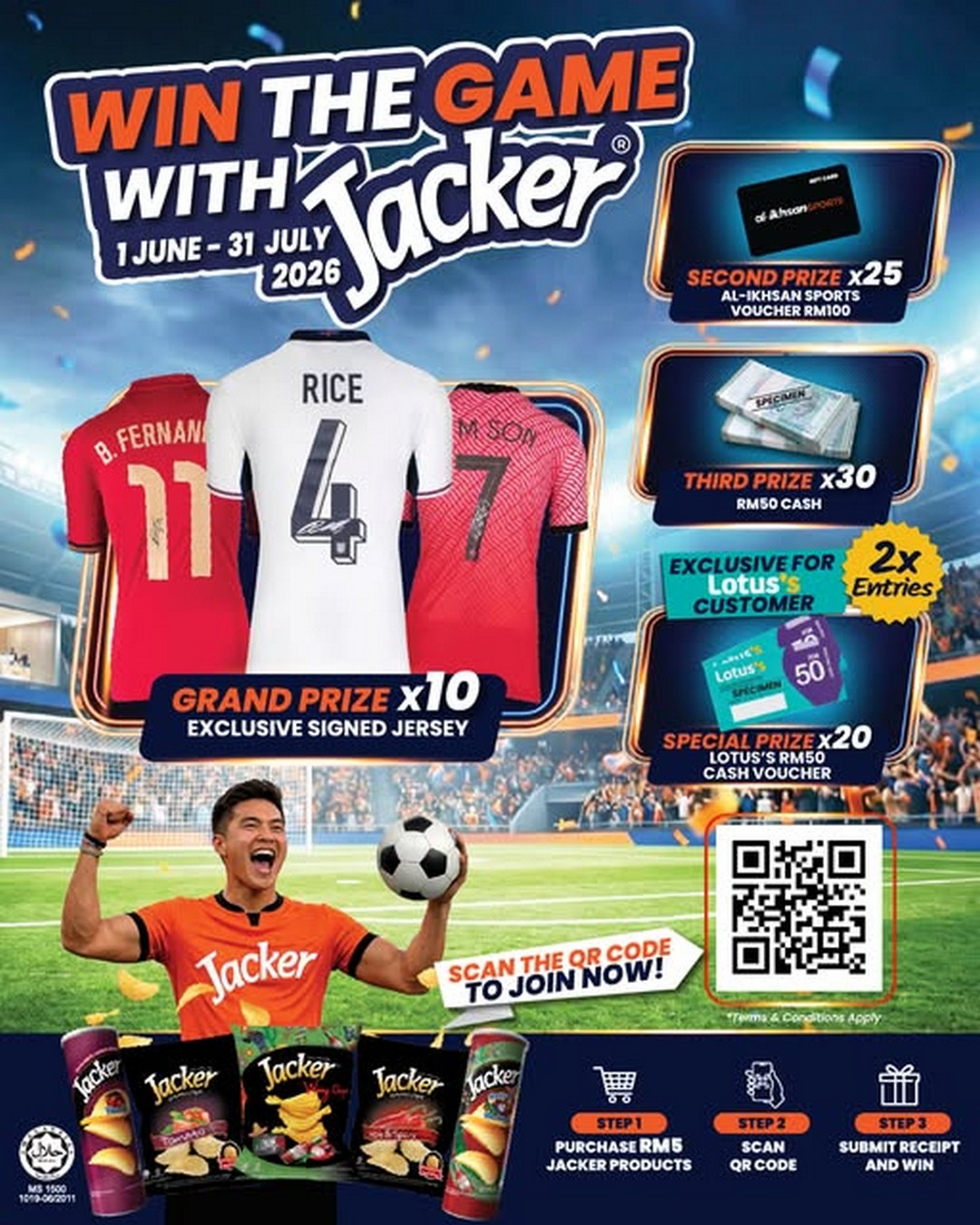 Jacker-Potato-Crisps-Football-Fever-Promotion 1 June – 31 July 2026: Jacker Potato Crisps Football Fever Promotion – Buy RM5 Worth of Snacks and Stand a Chance to Win Exclusive Football Jerseys