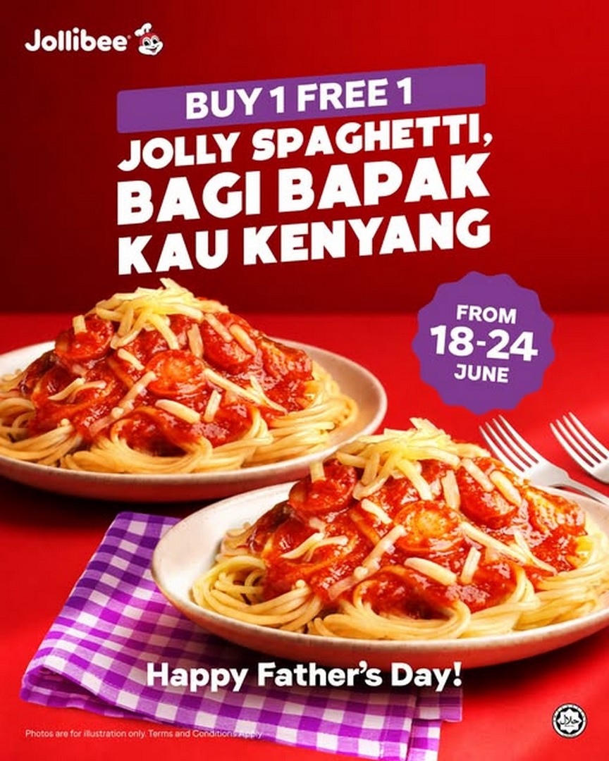 Jollibee-Malaysia-Buy-1-Free-1-Spaghetti-Promotion-–-Fathers-Day-Value-Meal-Deal 18–24 June 2026: Jollibee Malaysia Buy 1 Free 1 Spaghetti Promotion – Father’s Day Value Meal Deal Across Selected Outlets, Excluding KLIA2 and Delivery