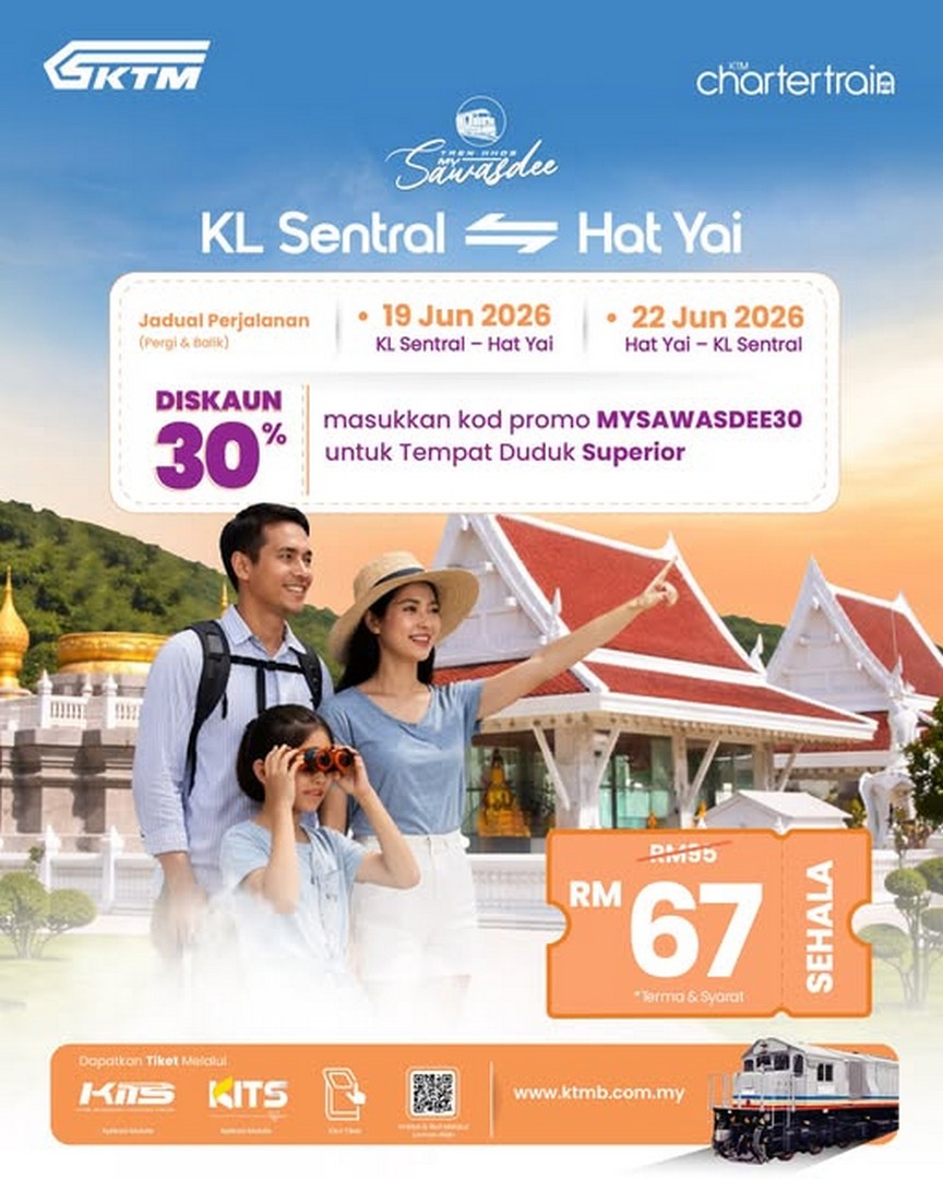 KTM-Berhad-Train-Travel-Promotion 19–22 June 2026: KTM Berhad, Train Travel Promotion, Save RM28 Discount to Hat Yai with Promo Code MYSAWASDEE30 – KL Sentral to Hat Yai Special Cross-Border Rail Deal