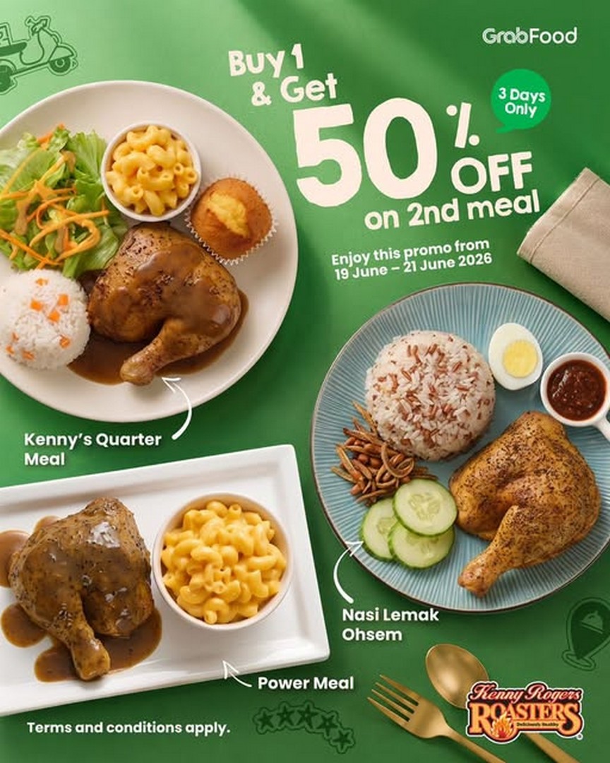Kenny-Rogers-ROASTERS-Malaysia-GrabFood-Promotion 19-21 June 2026: Kenny Rogers ROASTERS Malaysia GrabFood Promotion: 50% Off 2nd Meal Deal for Limited Time Online Sale