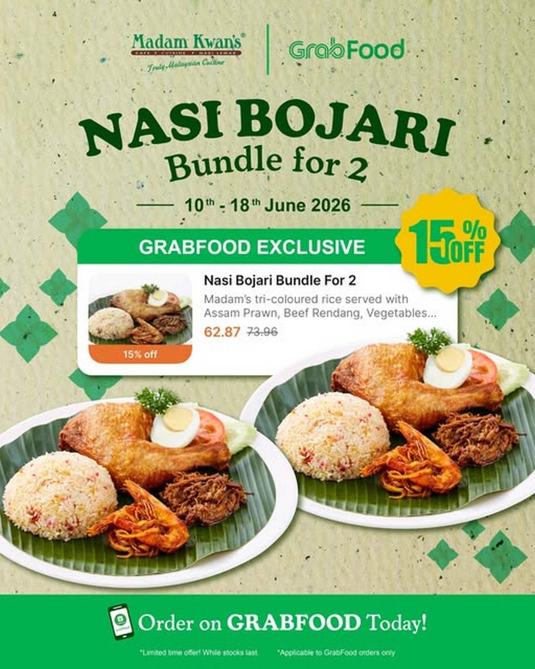 Madam-Kwans-Nasi-Bojari-Bundle-for-2-Promotion 10-18 June 2026: Madam Kwan's Nasi Bojari Bundle for 2 Promotion – Enjoy 15% Off Authentic Malaysian Flavours on GrabFood